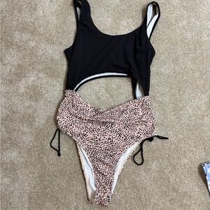 SHEIN Black and Pink One Piece Swimsuit